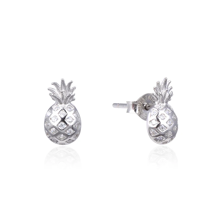 

Hot selling silver jewelry pave diamond single stud new fashion pineapple earrings, Sky blue/blue/green