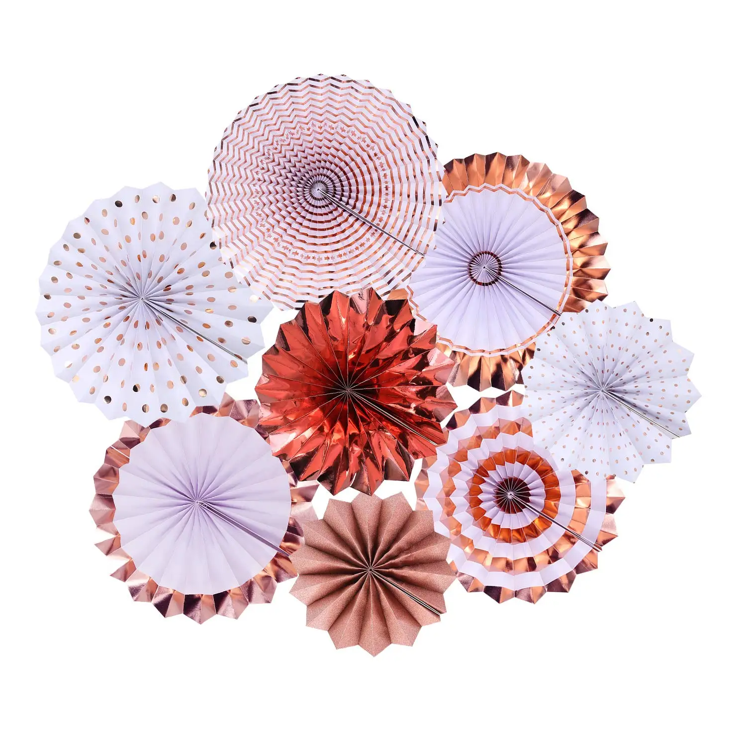 

Wedding Birthday Party Valentine's Day Round Events Accessories Decoration Set Of 8 Rose Gold Party Hanging Paper Fans Decor