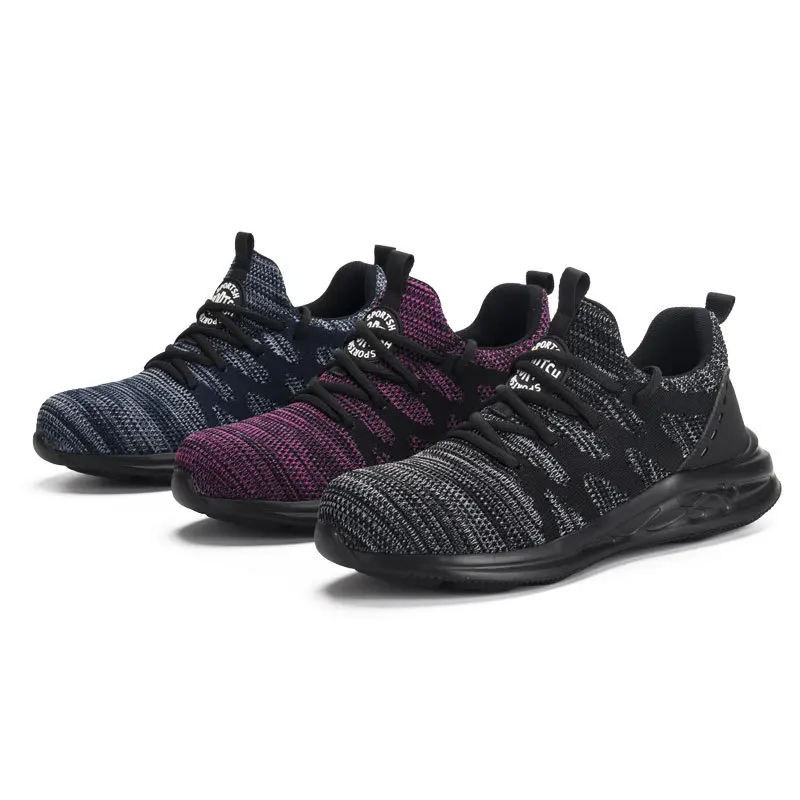 

New Breathable Anti-smashing Wear-resistant Non-slip Work Shoes Indestructible Men's Safety Shoes, Blue black purple