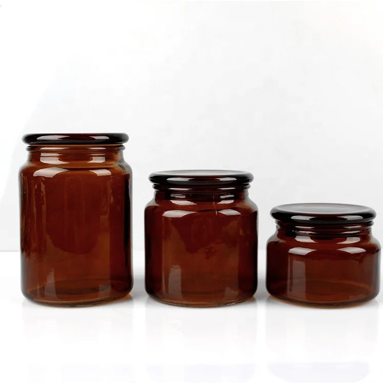 

Brown drug glass bottle Glass jar for medicine Wide mouth amber glass storage jars set