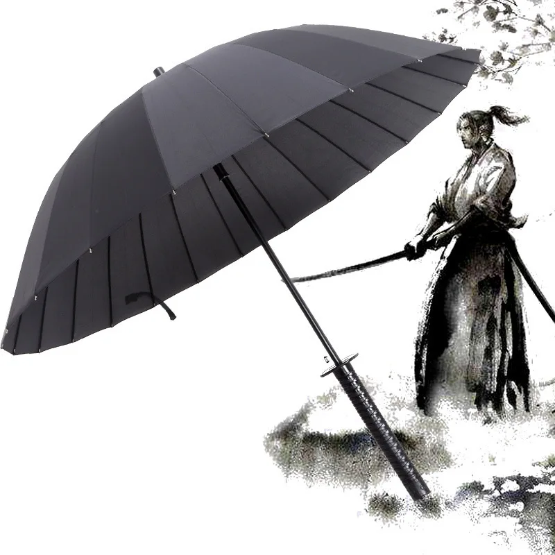 

Wholesale promotional big rain sport golf sun clear umbrella japanese samurai katana sword custom with logo prints windproof, Shown
