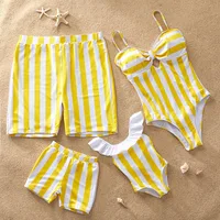 

Mom And Daughter Mommy And Me Swimsuit Men Boys Beach Shorts Family Matching One Piece Family Swimsuits Yellow Stripe Swimwear