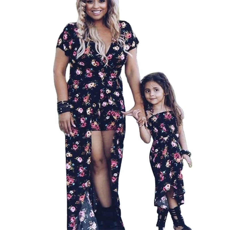 

Women Clothing Girls Dress Floral Print Fashion Parent-child Outfit Casual Dress