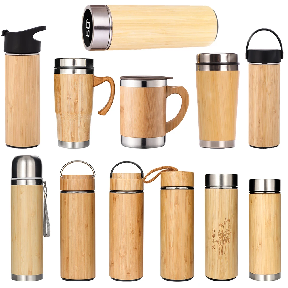 

450ml Vacuum Insulated Thermal Flask Tea Infuser Bamboo Water Bottle with Strainer