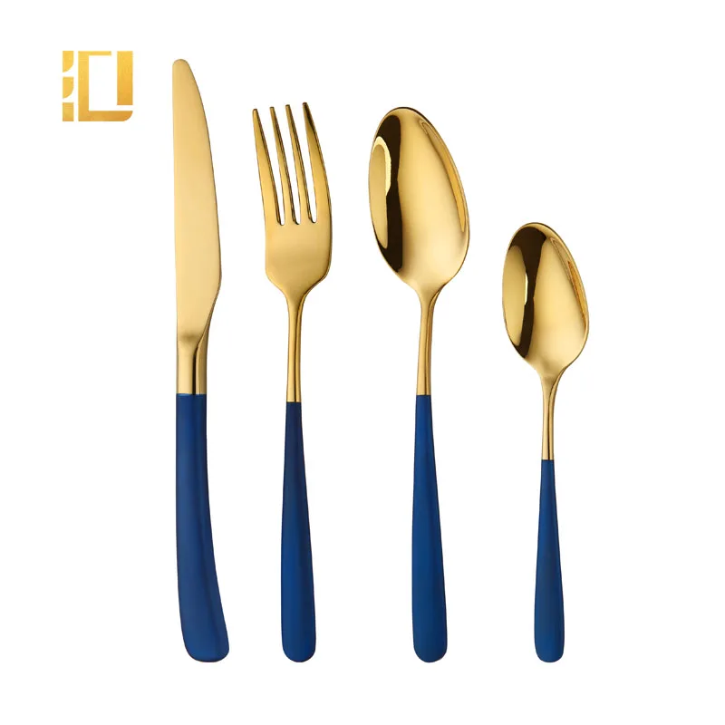 

Fashionable Cutlery Set Stainless Steel Blue Gold Flatware Dinnerware Sets Gift