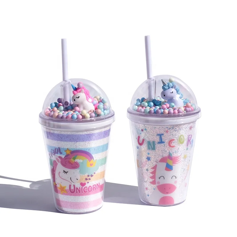 
Girlwill Unicorn Foam Ball Lids Plastic Cups With Straws Custom Logo Tumbler Wholesale Mugs BPA Free Eco-Friendly Drink Bottles 