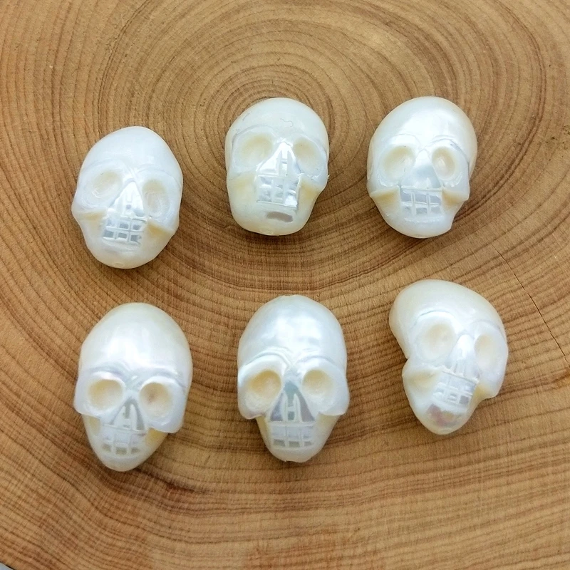 

Natural handmade carved skull real freshwater pearls beads pearl beads full drilling holes pendant jewelry for necklace making, Multi