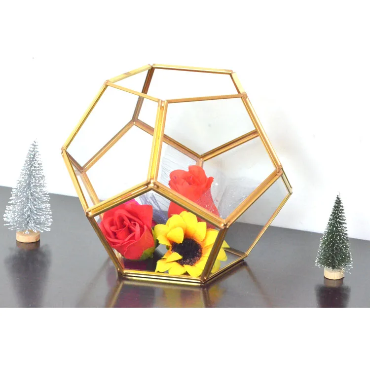 

DIKINA handmade crafts DIY garden plants geometric glass and brass box terrarium vase
