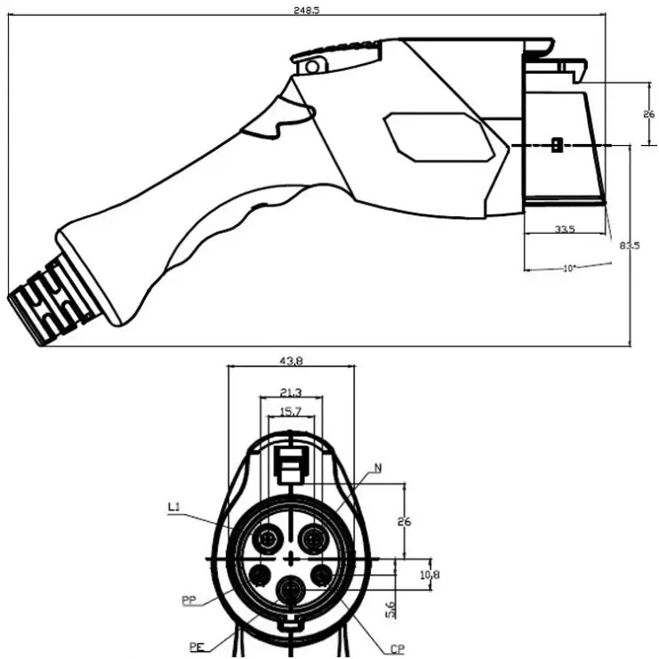 
40A Current Electric Car Charging Connector IEC 62196-2 Type 1 EV SAE J1772 Plug 