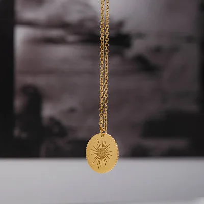 

Latest Retro Trendy 24K Gold Plated Water Ripple Round Coin Pendant Necklaces Stainless Steel Evil Eyes Necklaces