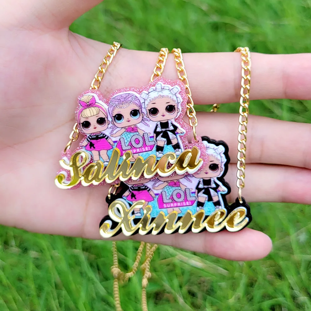

New Products Custom Baby Name Necklaces Pendant Fashion Women Kids Gifts Personalized Nameplate Acrylic necklaceName