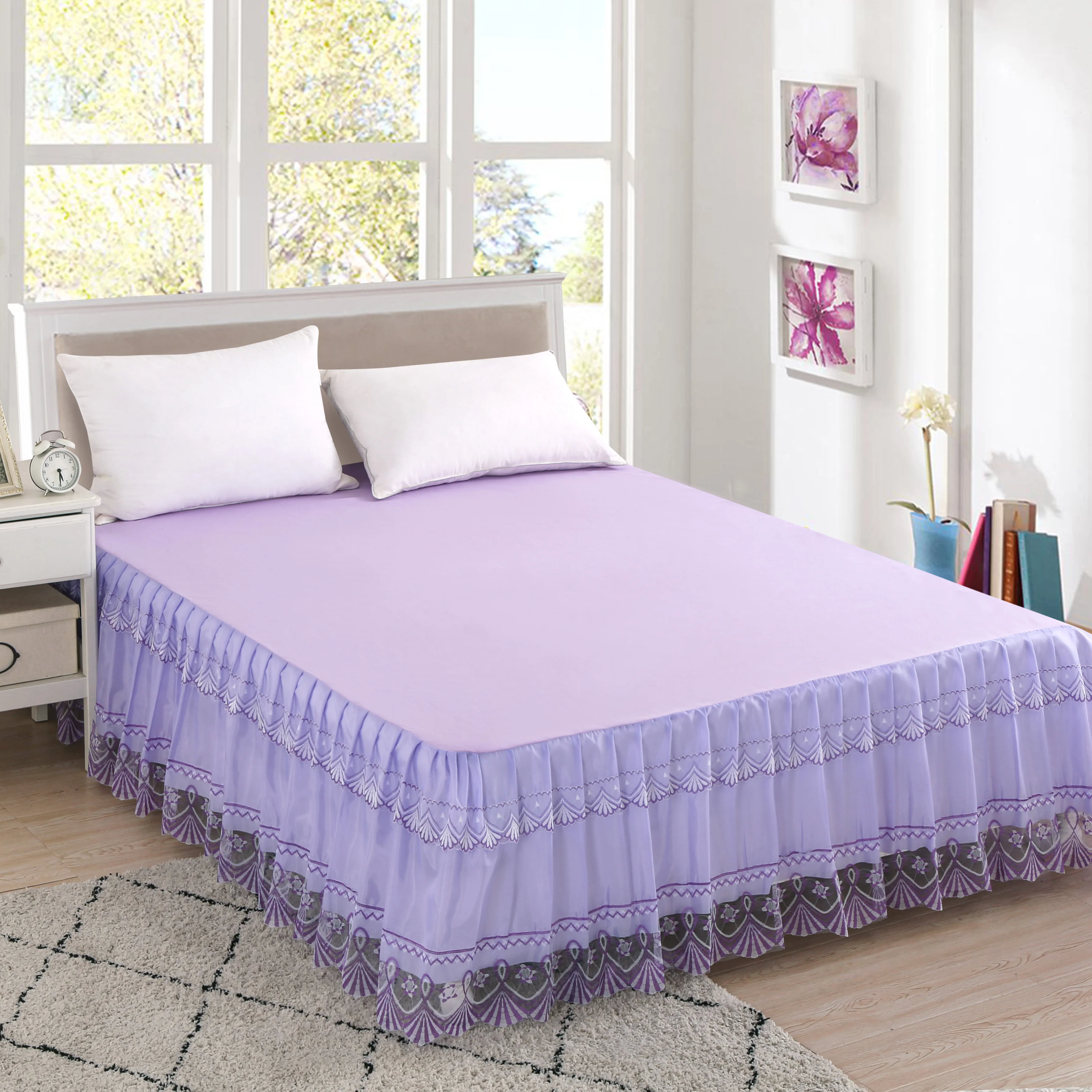 Embroidery Six Colour Lace Bedspread With Tassels Long Lace Bed Skirt