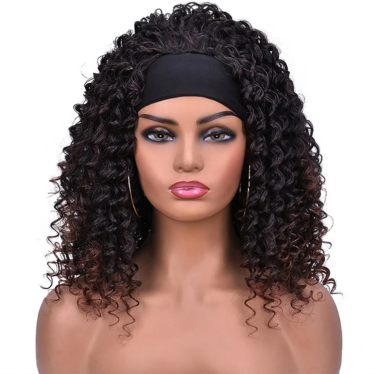 

wholesale hair vendors coily bangs wholesale straight kinky curly with attached wig synthetic for black women headband wigs