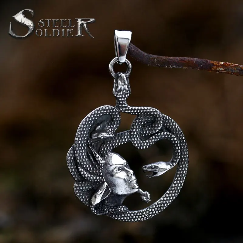 

SS8-657P Stainless Steel Unique Ancient Greek Mythology Woman Punk Cool Snake Medusa Pendant For Men Women Vintage Jewelry