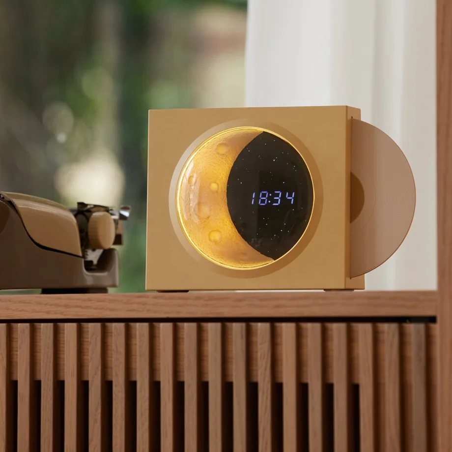 

Rechargeable Desktop Girls Birthday Gift Small Speaker Home Decor New Moon Clock Blue Tooth Speaker