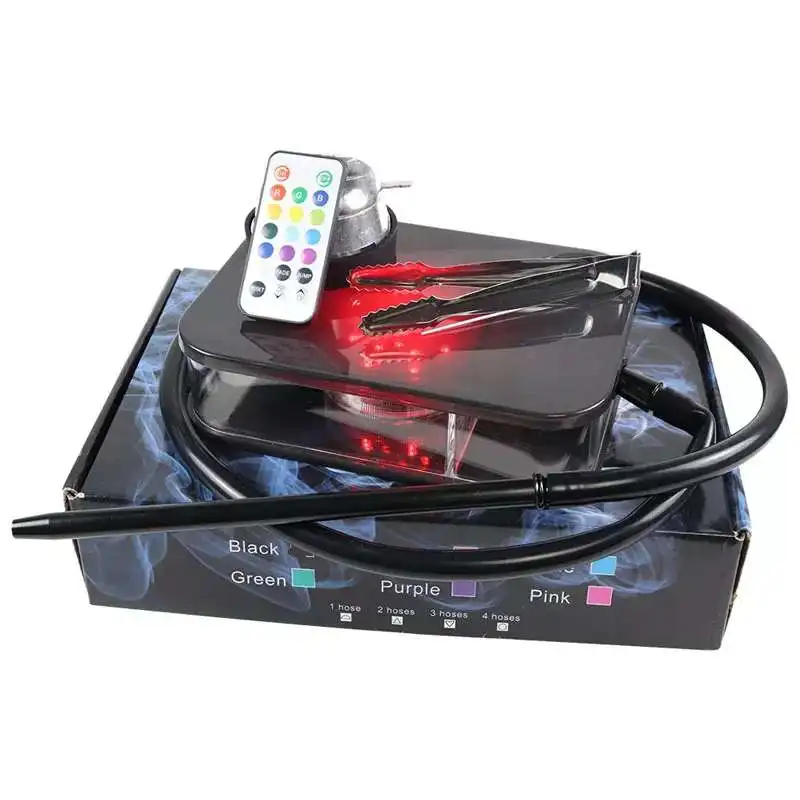 

Portable Modern Square Acrylic Shisha Hookah Set Smoking Cup Led Light With Straws And Tweezers, Red black blue purple pink