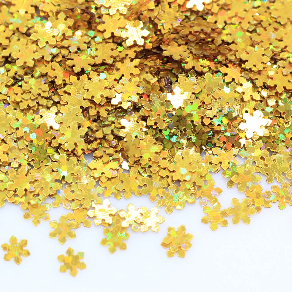 Holographic 4mm Gold Snowflake Glitters Decorations Gel Varnish Nail Sequins Flakes Nail Art