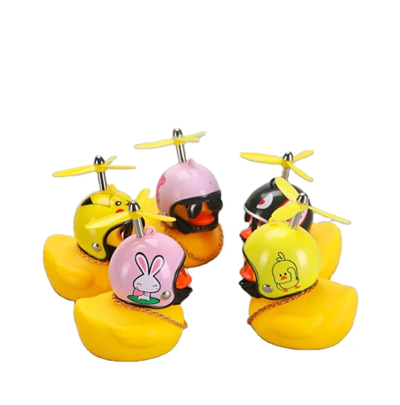 

Car Ornament Duck with Helmet Flash Light with Strap Small Yellow Duck Road Bike Mini Yellow Rubber Duck Wholesale With Helmet, As the pictures show