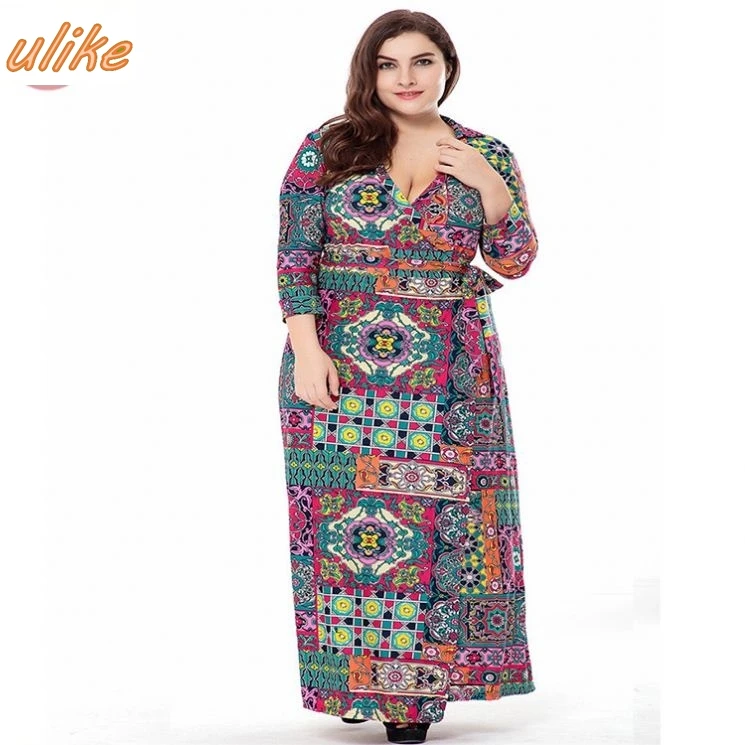 

new turndown collar three-quarter sleeve lady plus size big casual dress for fat woman