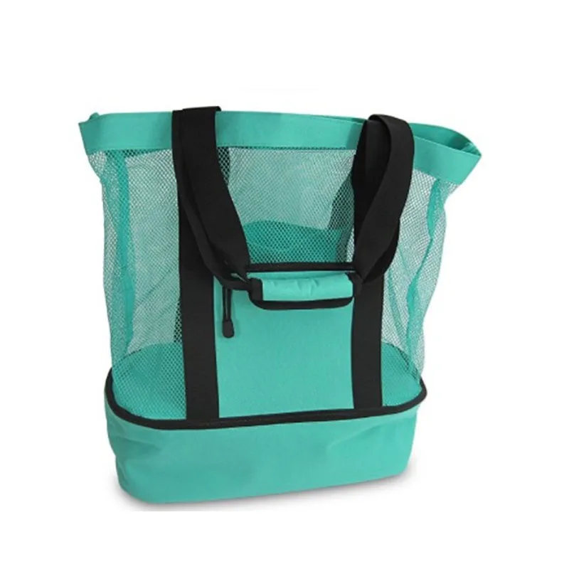

Beach Cooler Bag Mesh Tote Lunch Bag with Insulated Compartment Polyester Lunch mesh bag with cooler, As the picture show