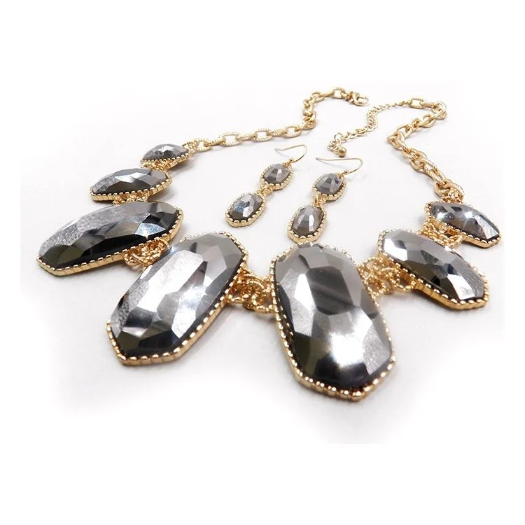 2019 Hot selling fashionable exaggerated epoxy resin stone necklace and earrings  jewelry sets