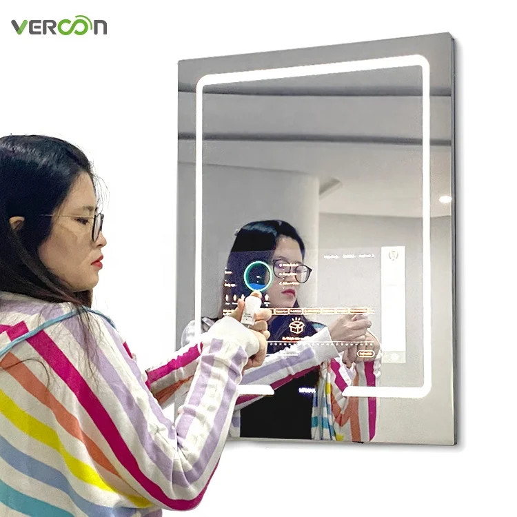 

Vercon Hot sale smart touch mirror waterproof bathroom wall mirror led smart tv hotel bathroom vanity mirror