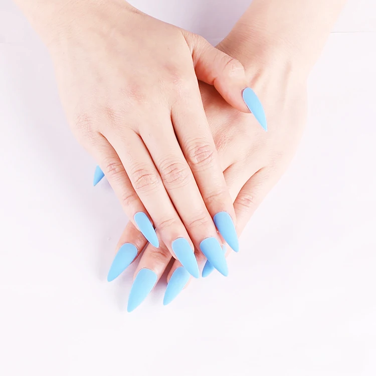

24pcs Sky Blue Matte Nail Tips Medium Sharp Stiletto Acrylic Nails Women Daily Wear for Makeup Tool, Multi color