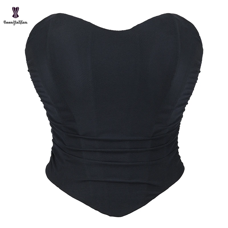 Women's Plus Size Breathable Anti-Bacterial S-XXXL Lacing Ribbon Bandage Folded Chest Binder Bustier Backless Corset Crop Tops