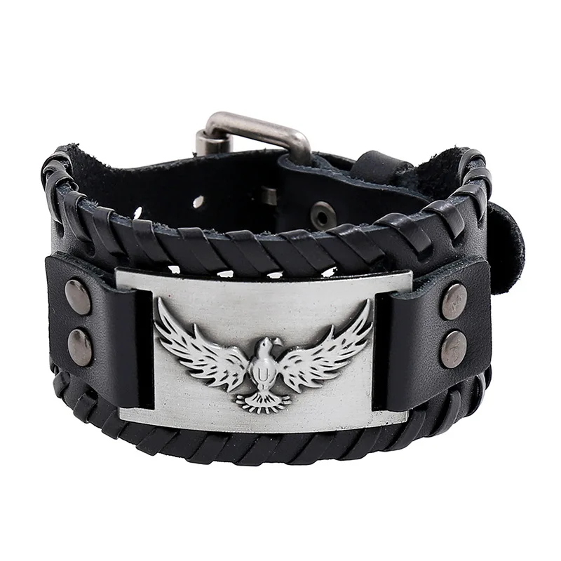 

Simple Design Nordic Jewelry Gothic Wristband Viking Punk Leather Cuff Eagle Bracelet, Picture shows