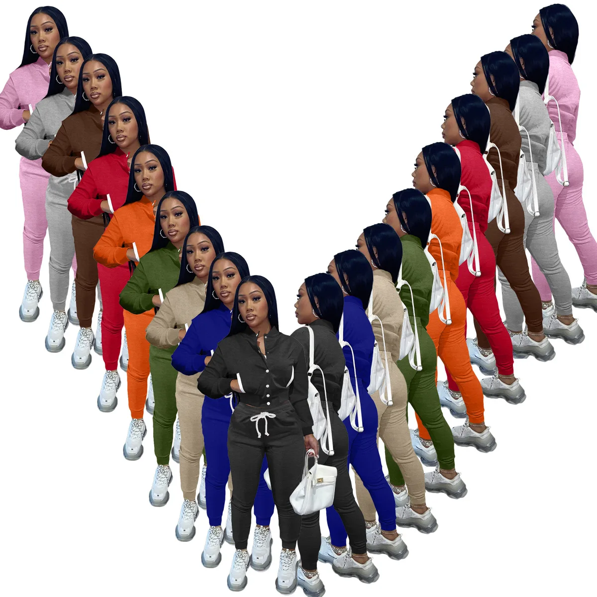 

2021 Women's Trousers Cotton Two Piece Long Sets Jogger Set Crop Top Zipper Women 2 Piece Baseball Letterman ]Sweat Suits