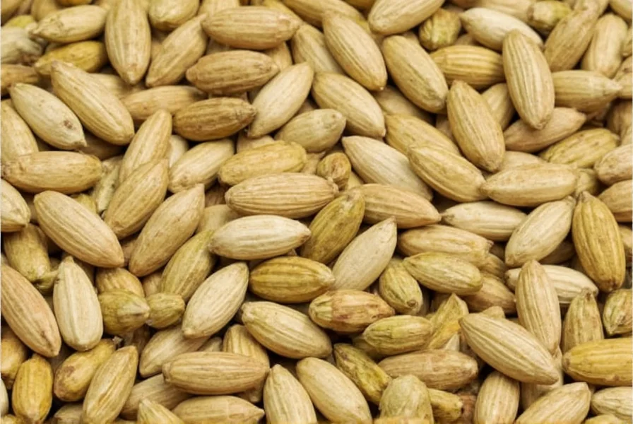 Cardamom seeds next to measuring spoons showing proper volume equivalents for cooking