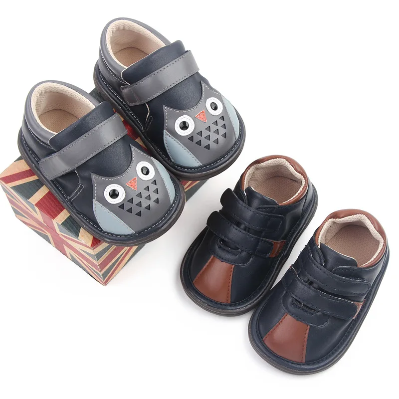 

Black PU Little Boy Baby Shoes, Grey/brown