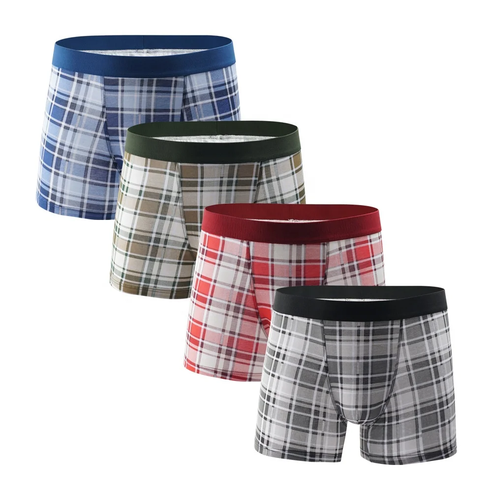 

Plus size grid all of print Men's Underwear cotton sport Brief Men Boxer shorts Comfortable men underwear 4 piece, Picture