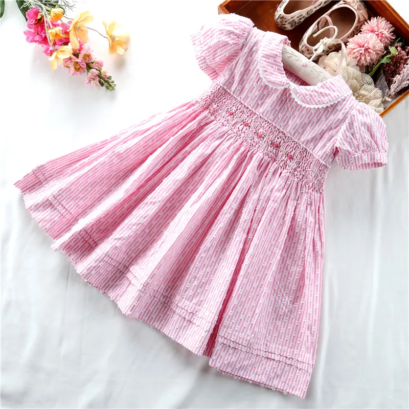 

summer wholesale smocked baby dresses for girls clothes pink dot 100 % cotton kids clothing boutiques C22548