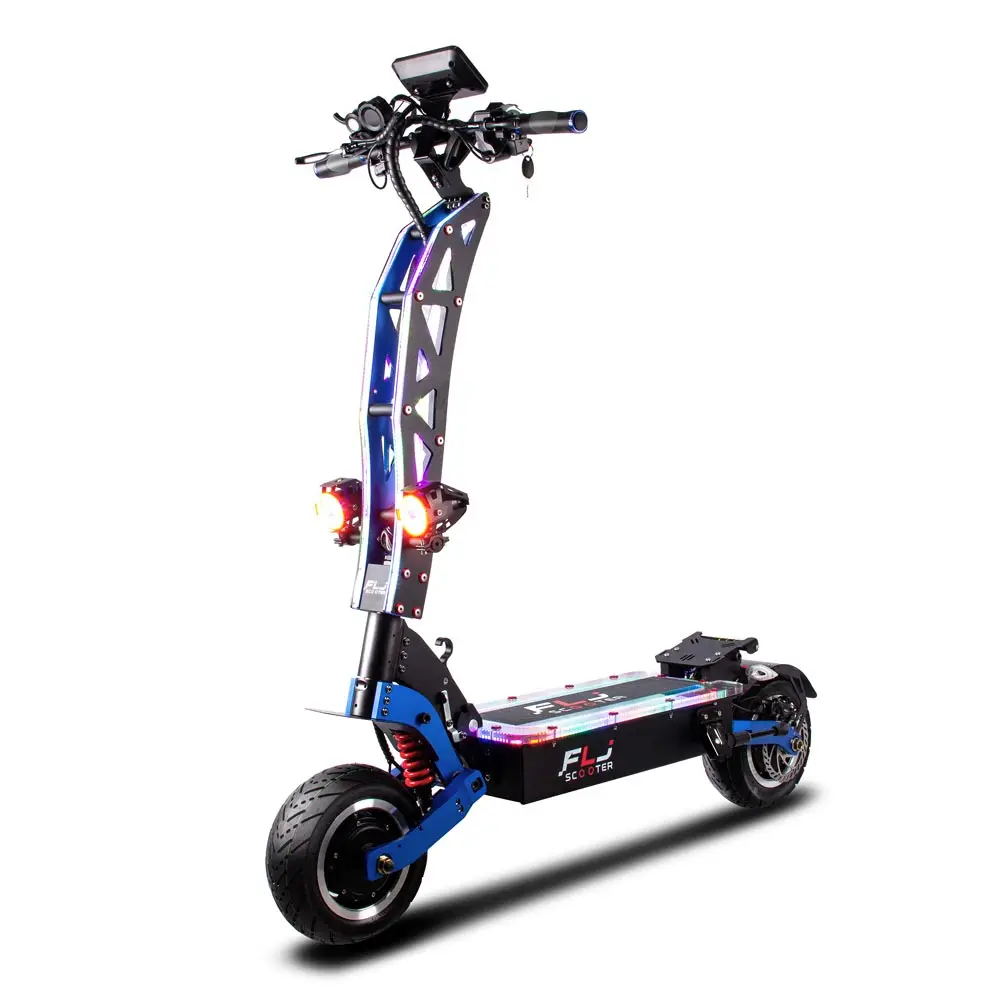 

FLJ Upgraded 11 inch fat tire 72v electric scooter with big display LED acrylic lights 7000w electric scooter, Black