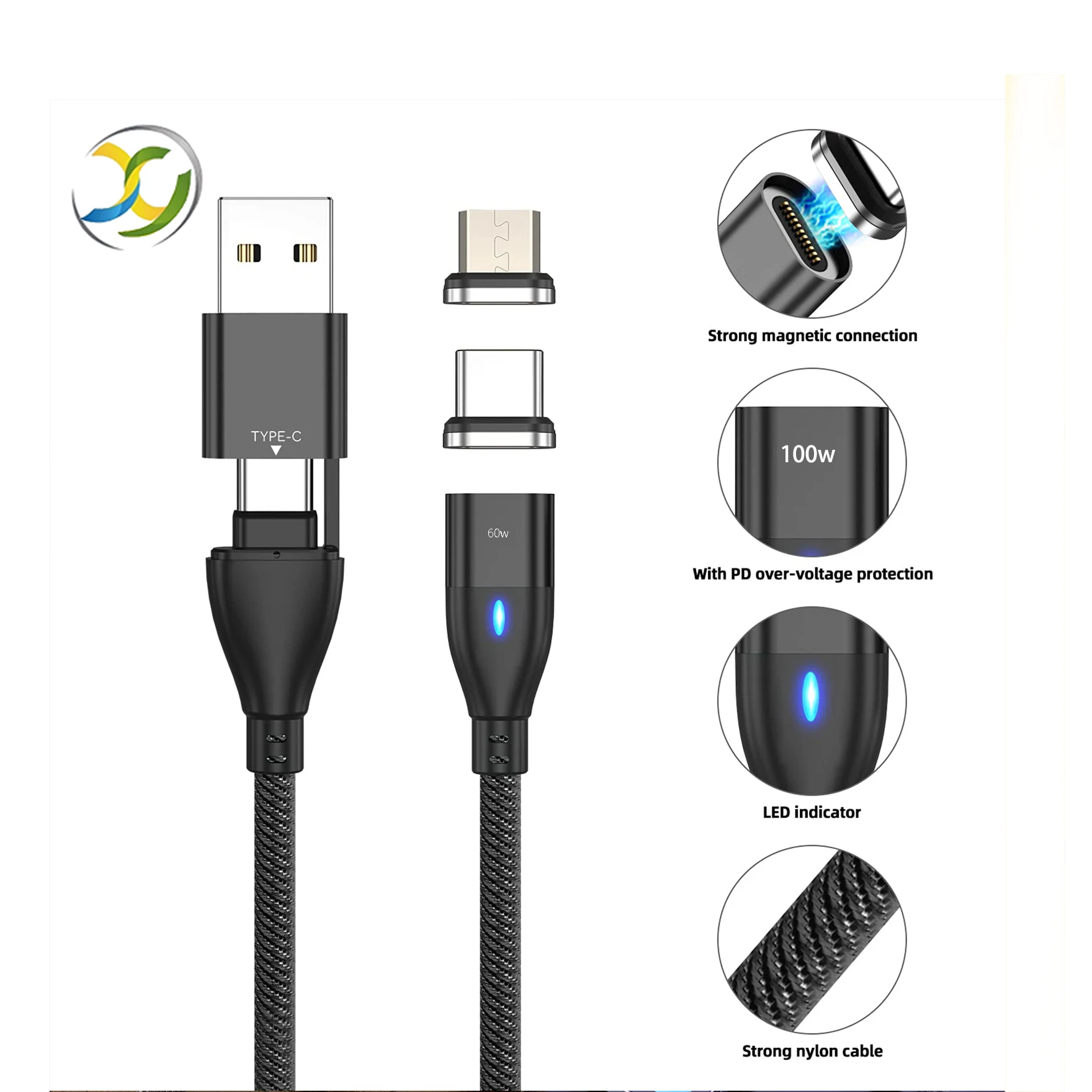 

Micro Usb Type C Cable 3a 360 Rotate Magnetic Nylon PD Fast Charging Data Cables