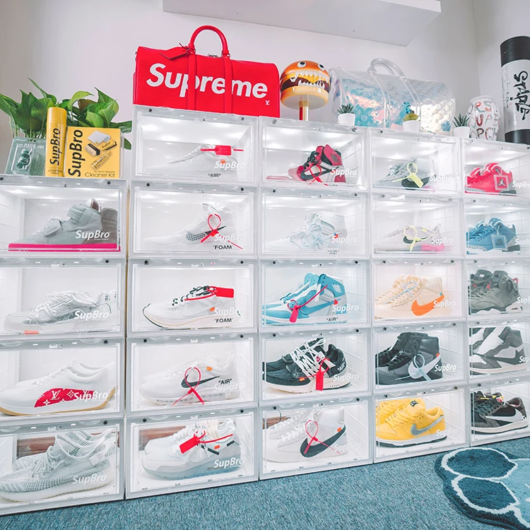 

Acrylic Clear Stackable Storage Transparent Shoe Box SupBro LED Voice-activated Sneaker Storage Box