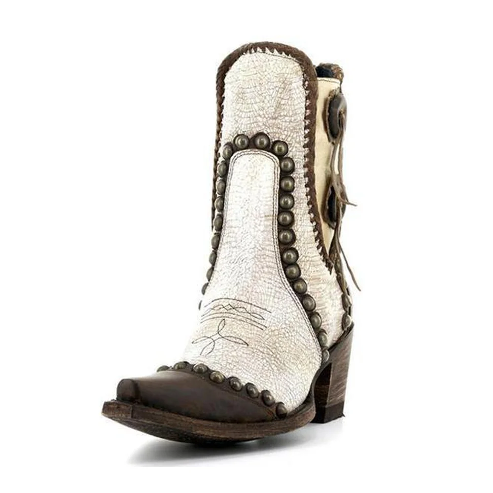 

Women's Rivet Stitching Short Western Boots