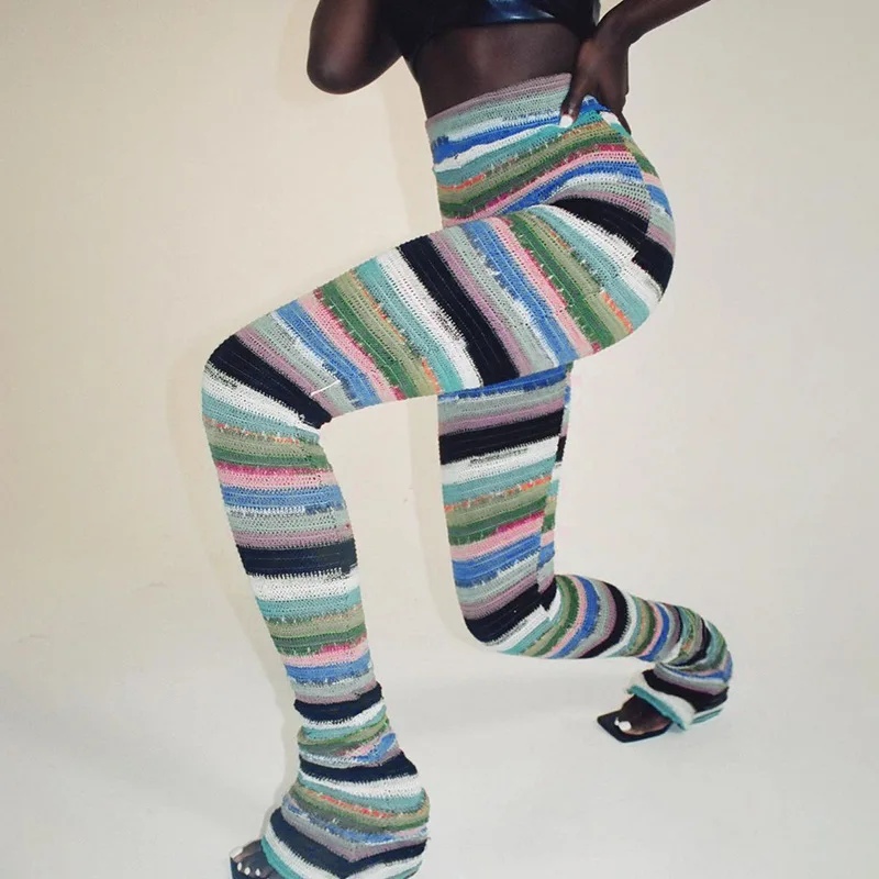 

Women's Colorful Knitted Leggings Trousers Fashion striped pants