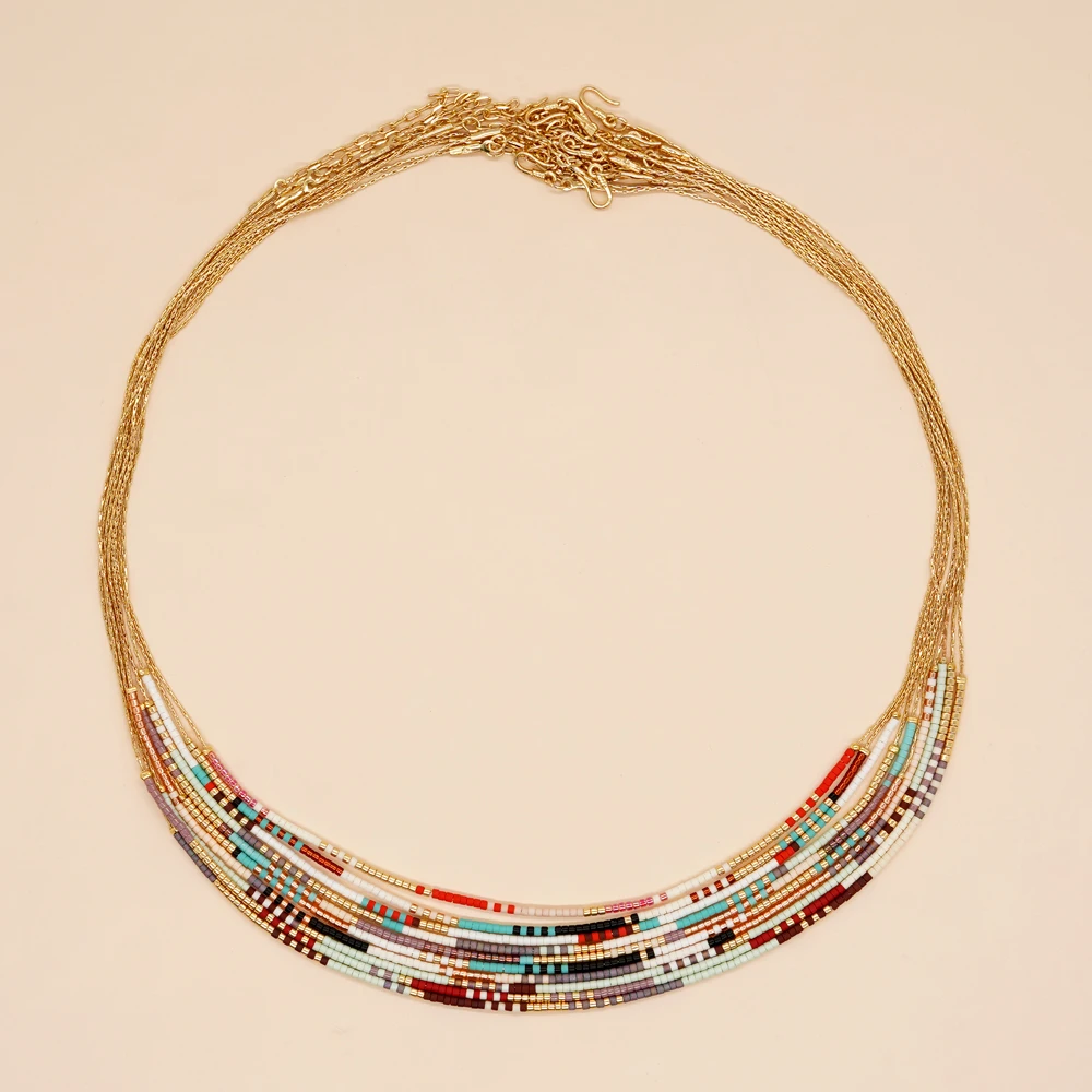 

Go2boho Handmade Rainbow Color Bead Necklace Charming Design Gold Thread Bead Necklace