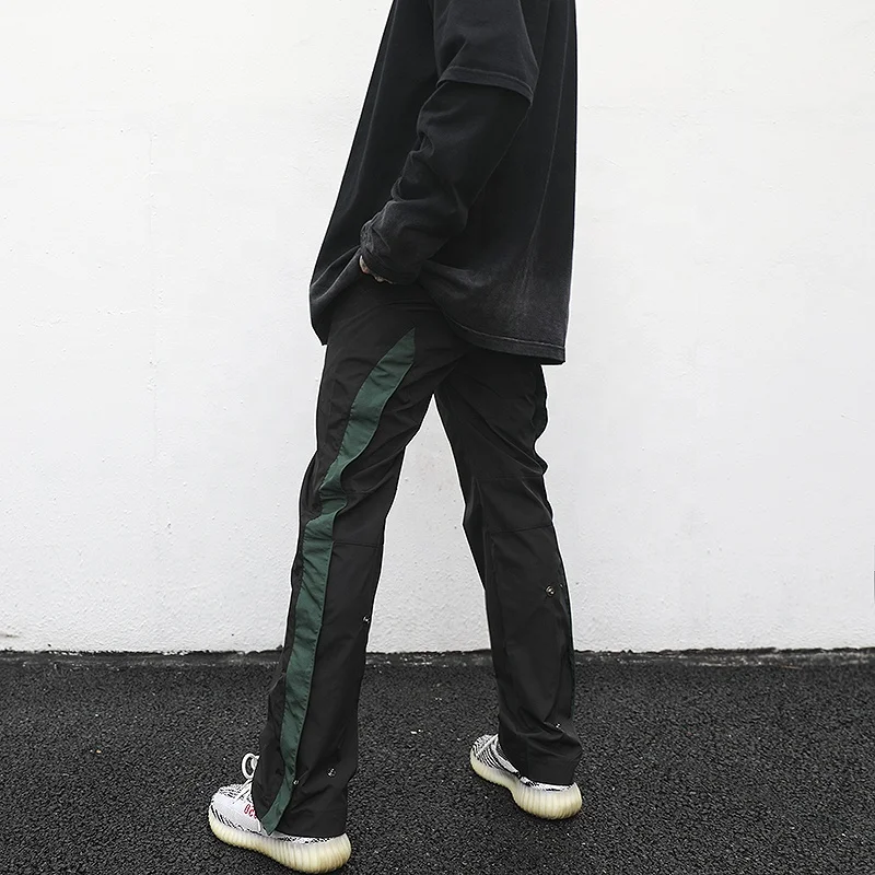 

OEM custom trousers for men street wear stock track snap pants with stripe