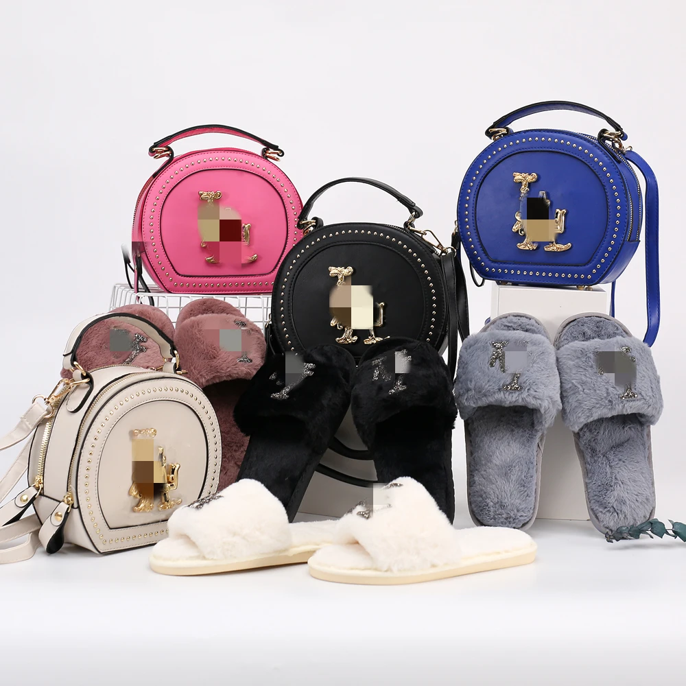 

Hot Selling Mini ny Bling PU Purse and Shoes Women Hand Bags Ladies Bags Handbag Set Bags Women Handbags Luxury Slippers, 4 color as picture