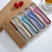 

Colored Travel Tableware Fork And Spoon Knife Wheat Straw Cutlery Set with Case