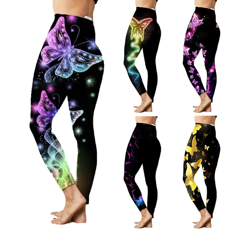 

Women's Fashion Printed Yoga Pants Stretch Pants Cropped Pants Leggings Mid Waist Spandex / Polyester Seamless Pictures Shows