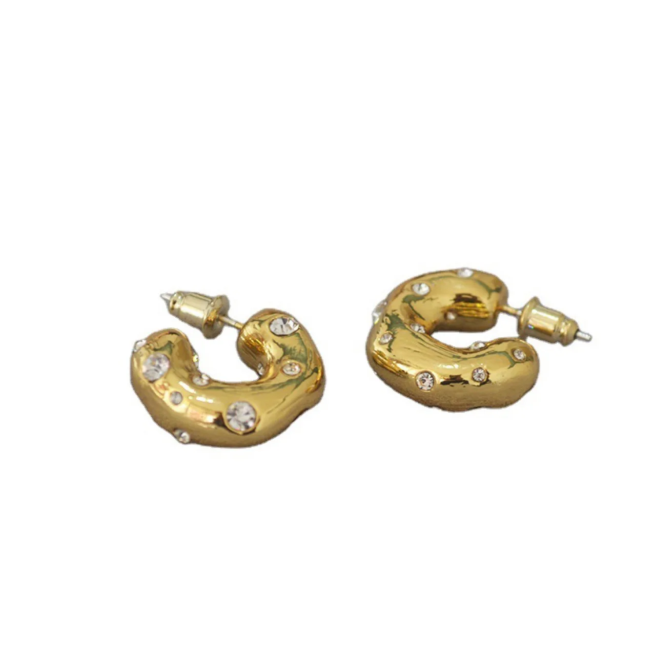 

C Shape Fashion Jewelry Simple Designer Inspired Woman Stainless Steel Hoop Non Tarnish Zircon Earrings