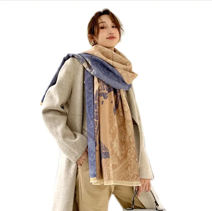 

Luxury Cashmere Winter Scarf Women Design Print Warm Shawls and Wraps Foulard Female Pashmina Blanket Scarves Stoles, Customized color