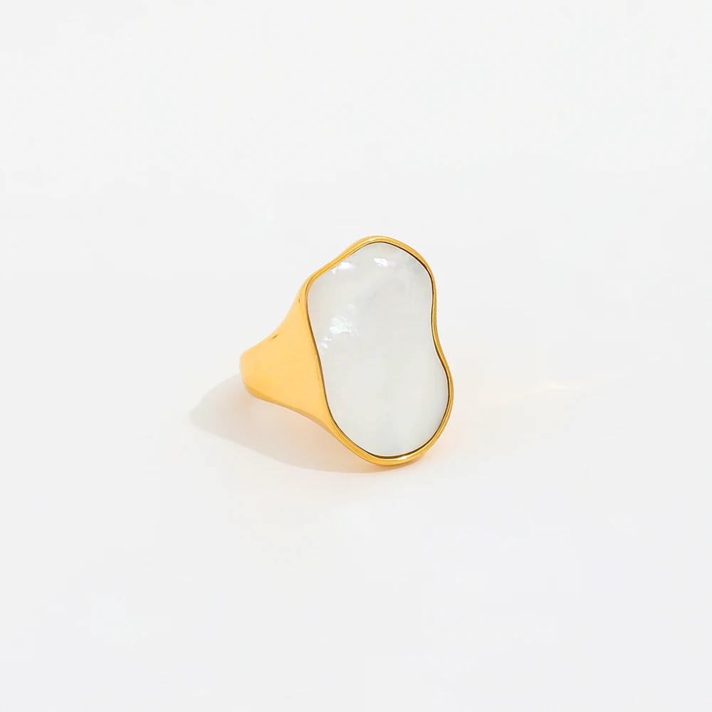 Joolim High End 18K Gold Plated Stainless Steel Irregular Shell Statement Band Rings for Women Finger Ring Wholesale
