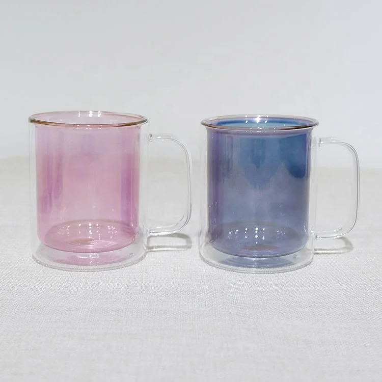 350 ml clear borosilicate glass coffee mug with  inside printing.