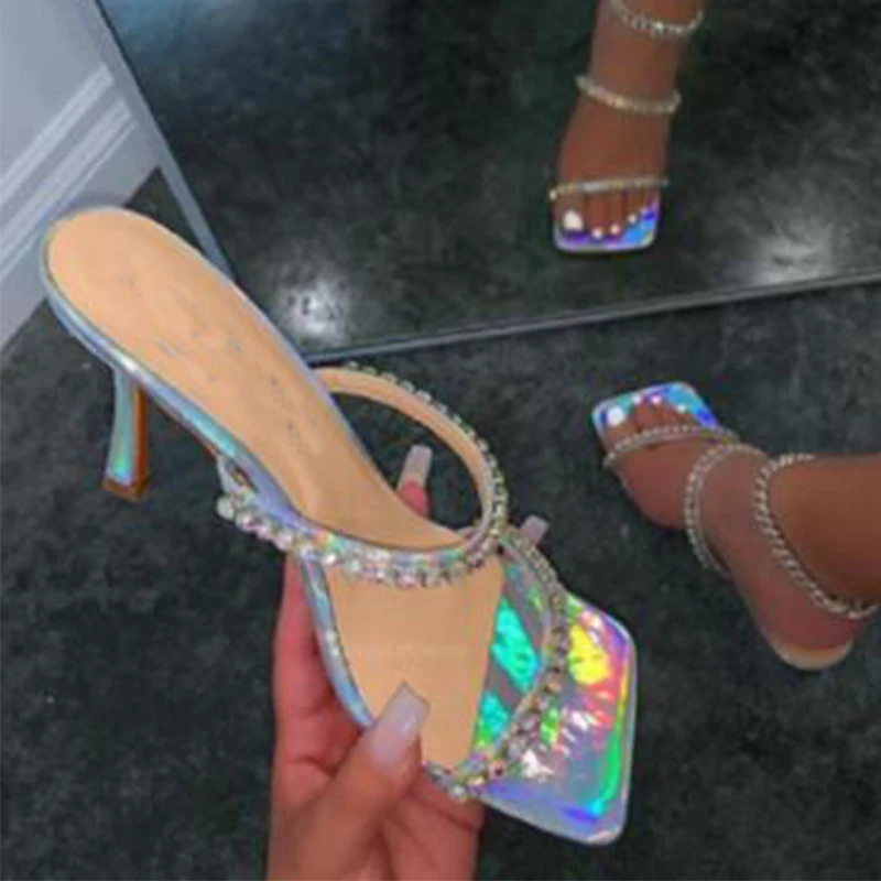 

New 2021 spring and summer new diamond square head high heel sandals