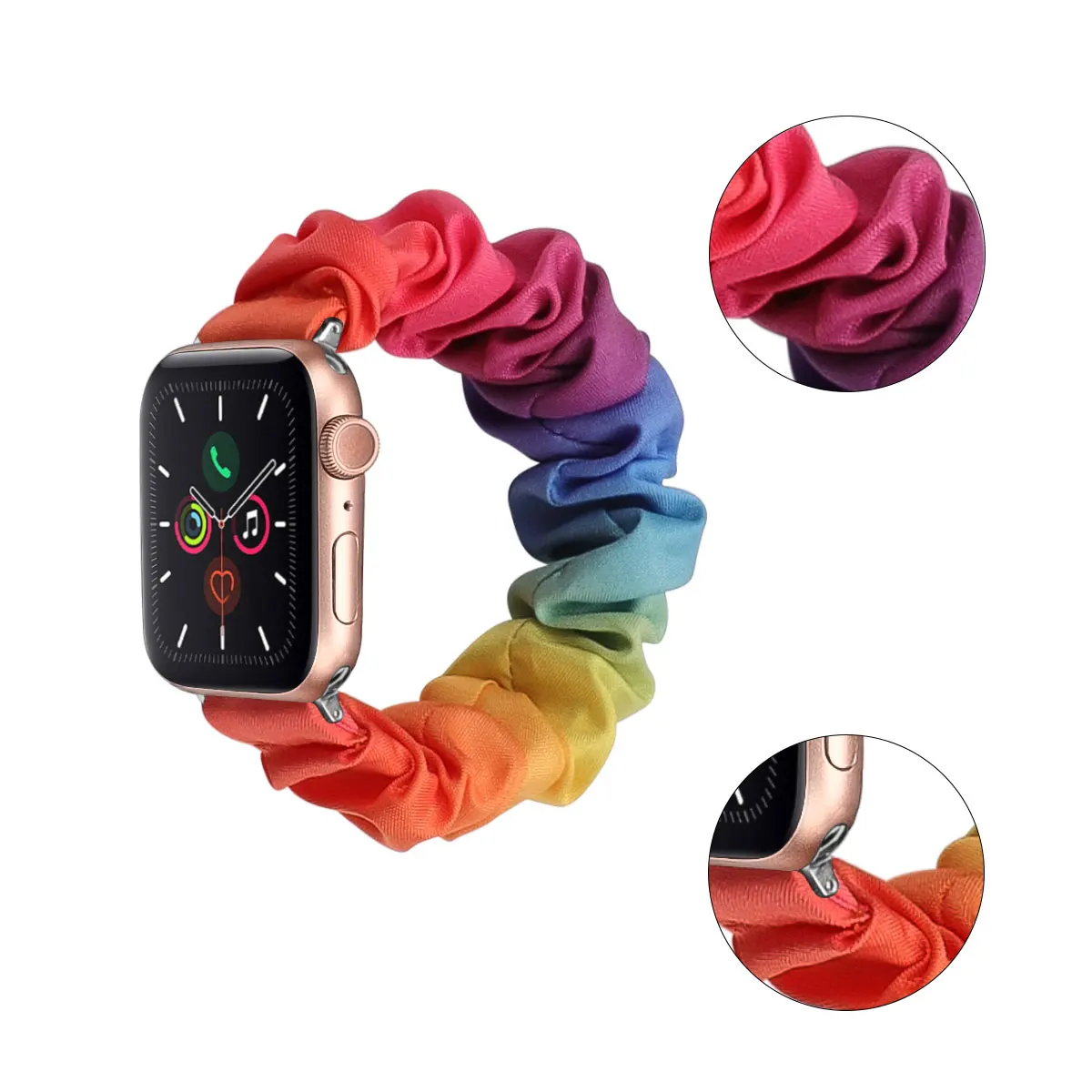 

For iwatch strap 44mm 40mmScrunchies Elastic colorful flower Band Compatible For Watch Band 42mm 38mm Bracelet, Multi-color optional or customized